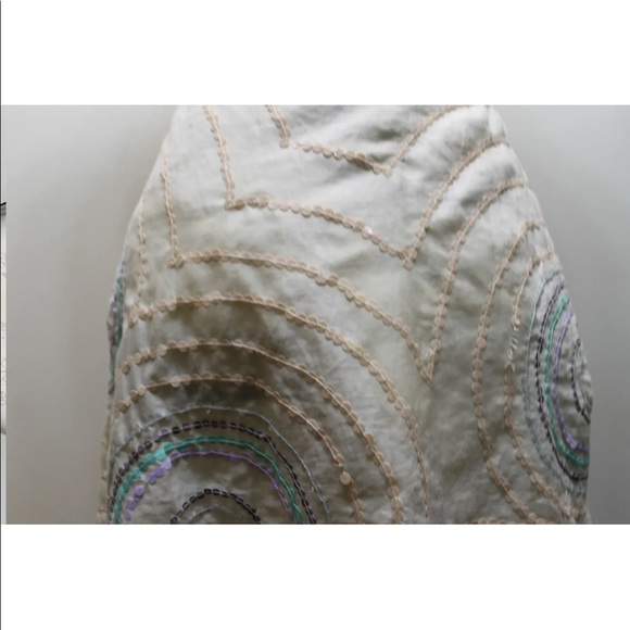 French Connection Women Skirt Ramie Cotton Lined Cream Sequins Beaded 30 - Picture 4 of 12